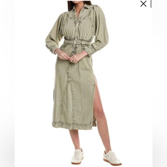 765.New $200 FREE PEOPLE MAD LOVE DENIM MIDI DRESS size S - Picture 2 of 4